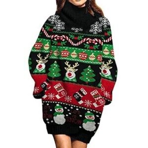 Ugly Christmas Sweater Women’s Knit Dress Turtleneck Size Large